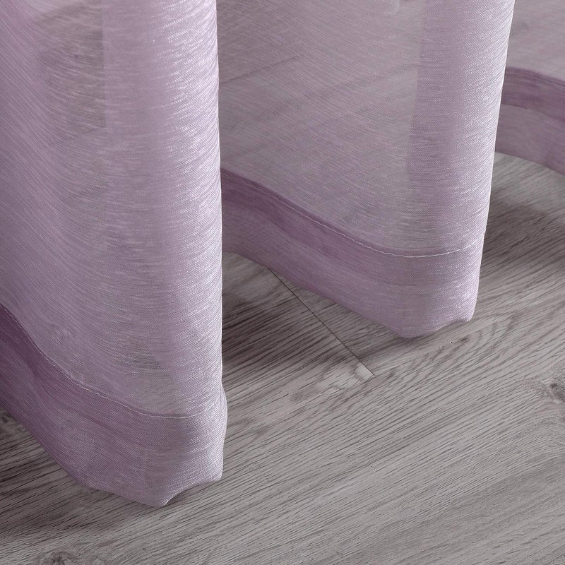 DONREN Sheer Curtains Panel 72 Inches Long Ring Top Window Treatment Textured Sheer Drapes for Bedroom Lavender Purple Set of 2 - Image 4